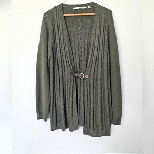 Soft Surroundings Wren Cable Knit Cardigan Buckle Closure Gray Wool Blend M